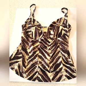 Be Creative Brown and Cream Patterned Tankini Size 12